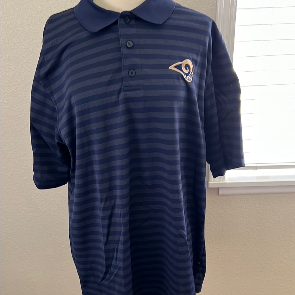 NFL Team Apparel XL Ram’s Men’s  Navy Blue Striped Polo Shirt